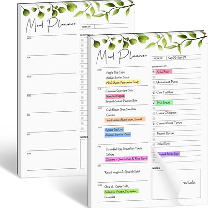 2 PCS Weekly Meal Planner Magnetic for Fridge 8.3x5.5”, Undated and Grocery List Tearable Shopping List, Menu Plan - 50 Pages/Book.