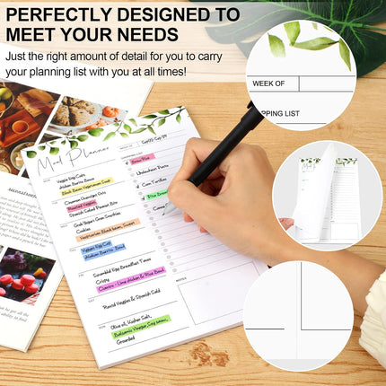 2 PCS Weekly Meal Planner Magnetic for Fridge 8.3x5.5”, Undated and Grocery List Tearable Shopping List, Menu Plan - 50 Pages/Book.