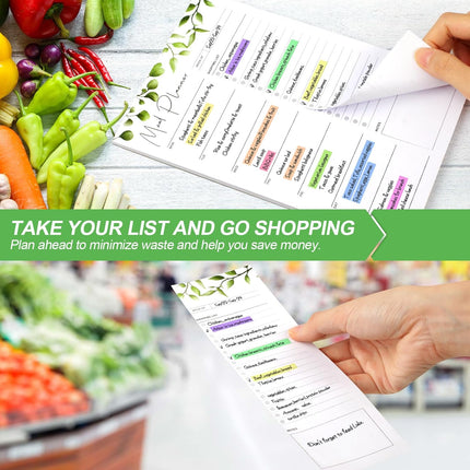 2 PCS Weekly Meal Planner Magnetic for Fridge 8.3x5.5”, Undated and Grocery List Tearable Shopping List, Menu Plan - 50 Pages/Book.