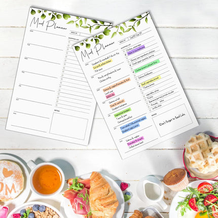 2 PCS Weekly Meal Planner Magnetic for Fridge 8.3x5.5”, Undated and Grocery List Tearable Shopping List, Menu Plan - 50 Pages/Book.