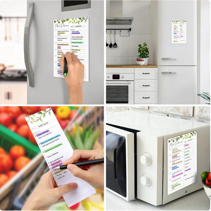 2 PCS Weekly Meal Planner Magnetic for Fridge 8.3x5.5”, Undated and Grocery List Tearable Shopping List, Menu Plan - 50 Pages/Book.