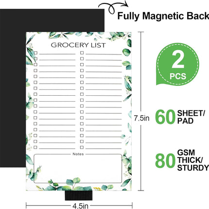 2 PCS Magnetic Grocery List Pads for Fridge, 4.5x7.5 Inches Note Pad Magnet Refridge, Magnetics Notepads, Shopping Lists, 60 Pages Per Notepad -.