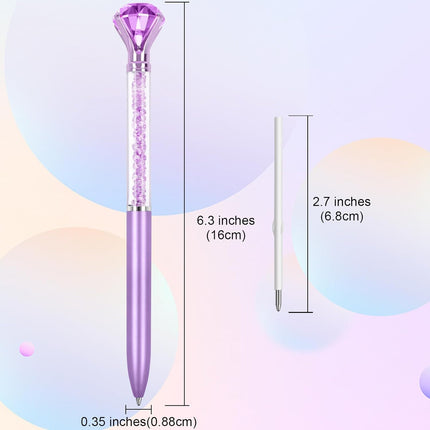 6 Diamond Pens with Crystal Top, Bulk Black Ink Refill, for Office, School, Home -.