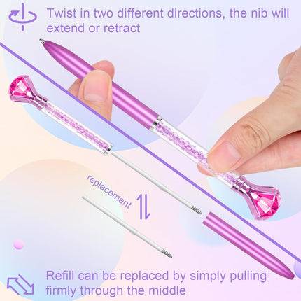 6 Diamond Pens with Crystal Top, Bulk Black Ink Refill, for Office, School, Home -.