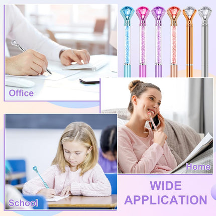 6 Diamond Pens with Crystal Top, Bulk Black Ink Refill, for Office, School, Home -.