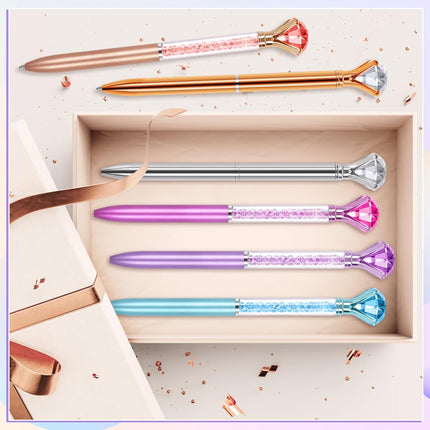6 Diamond Pens with Crystal Top, Bulk Black Ink Refill, for Office, School, Home -.