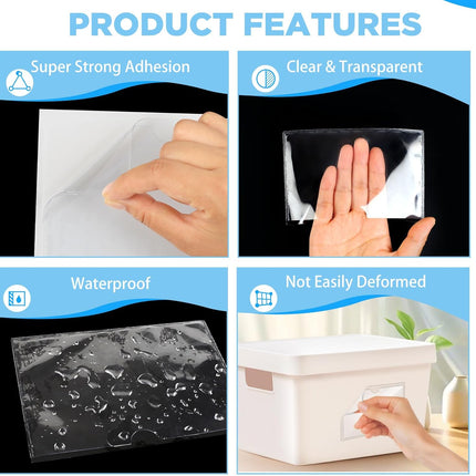 56 Pack Clear Self-Adhesive Pockets, 3" x 5" Index Card Pockets with Top Open Loading, PVC Label Holders for Organizing Storage Bins, Library Card, Drawer, and Protecting Your Cards -.