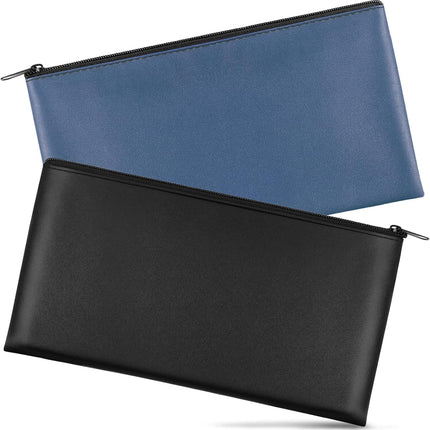2 Pieces Money Bag,11x6.1 Inch Bags With Zipper for Cash, Bank Bag, Pouch, Holder Coins, Cosmetics, Bills, Tool 1 Black & Blue -.