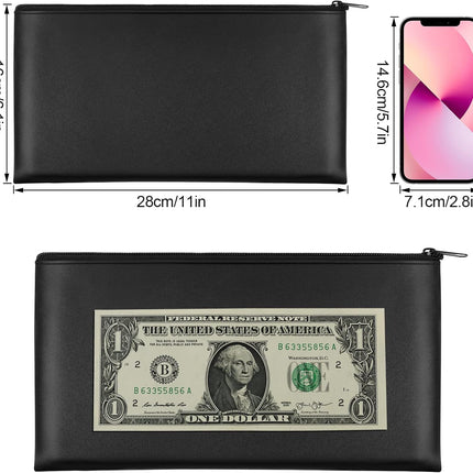 2 Pieces Money Bag,11x6.1 Inch Bags With Zipper for Cash, Bank Bag, Pouch, Holder Coins, Cosmetics, Bills, Tool 1 Black & Blue -.
