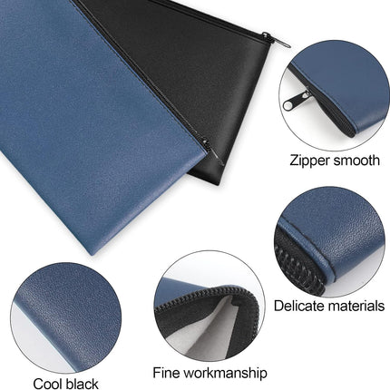 2 Pieces Money Bag,11x6.1 Inch Bags With Zipper for Cash, Bank Bag, Pouch, Holder Coins, Cosmetics, Bills, Tool 1 Black & Blue -.