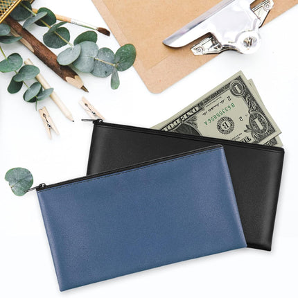 2 Pieces Money Bag,11x6.1 Inch Bags With Zipper for Cash, Bank Bag, Pouch, Holder Coins, Cosmetics, Bills, Tool 1 Black & Blue -.