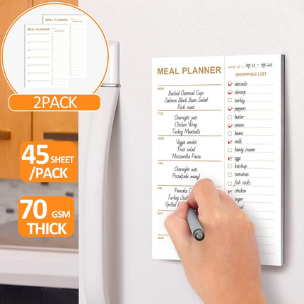 Weekly Meal Planner Magnetic, 2 Pack Undated Tear-off Sheets Planning Notepad, Magnetic for Refrigerator, Grocery List -.