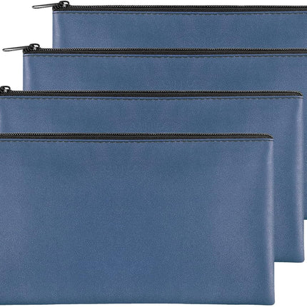 4 Pieces Money Bags With Zipper, 11x6.1 inch Pouch, Bank Bag, Cash Check Wallet, Cosmetics(navy) - Large.