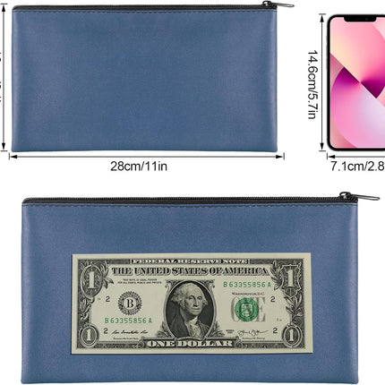 4 Pieces Money Bags With Zipper, 11x6.1 inch Pouch, Bank Bag, Cash Check Wallet, Cosmetics(navy) - Large.