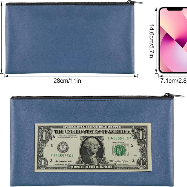 4 Pieces Money Bags With Zipper, 11x6.1 inch Pouch, Bank Bag, Cash Check Wallet, Cosmetics(navy) - Large.
