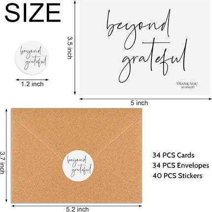 Thank You Cards with Envelopes 34 Pcs, Beyond Grateful 3.5x5 Wedding With Envelopes&Stickers, Blank Bridal Shower Cards, Bulk -.