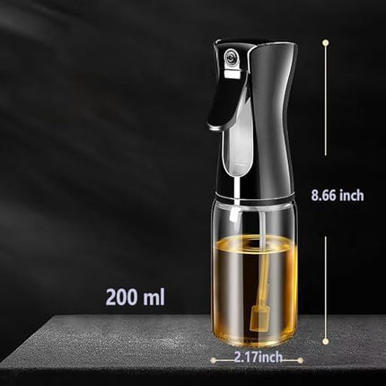 Oil Sprayer for Cooking- 200ml Glass Olive Mister, Spray Bottle, Kitchen Gadgets Accessories Air Fryer, Canola Spritzer, Widely Used Salad Making, Baking, Frying,BBQ Black -.
