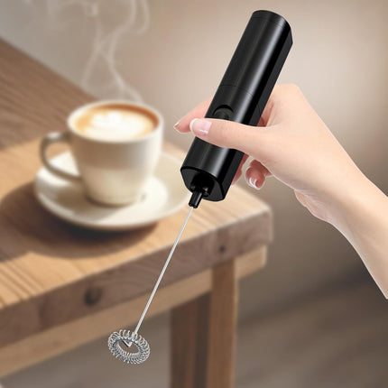 Powerful Milk Frother for Coffee, Fast Handheld Drink Mixer with Stainless Steel Whisk, Hand Stirrer Wand-Black -.