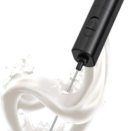 Powerful Milk Frother for Coffee, Fast Handheld Drink Mixer with Stainless Steel Whisk, Hand Stirrer Wand-Black -.