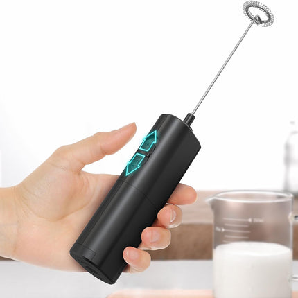 Powerful Milk Frother for Coffee, Fast Handheld Drink Mixer with Stainless Steel Whisk, Hand Stirrer Wand-Black -.