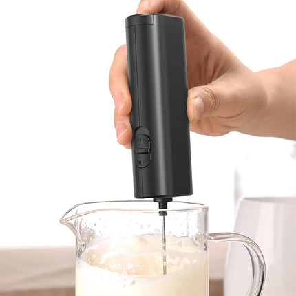 Powerful Milk Frother for Coffee, Fast Handheld Drink Mixer with Stainless Steel Whisk, Hand Stirrer Wand-Black -.