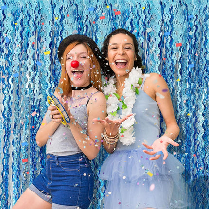 Tinsel Foil Fringe Curtains Wavy Backdrop for Parties Sparkle Metallic Curtain Party Decorations Photo Booth Props Birthday Graduation Wedding Light Blue 2 Pack.
