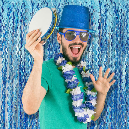 Tinsel Foil Fringe Curtains Wavy Backdrop for Parties Sparkle Metallic Curtain Party Decorations Photo Booth Props Birthday Graduation Wedding Light Blue 2 Pack.
