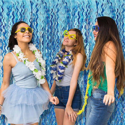 Tinsel Foil Fringe Curtains Wavy Backdrop for Parties Sparkle Metallic Curtain Party Decorations Photo Booth Props Birthday Graduation Wedding Light Blue 2 Pack.