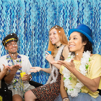 Tinsel Foil Fringe Curtains Wavy Backdrop for Parties Sparkle Metallic Curtain Party Decorations Photo Booth Props Birthday Graduation Wedding Light Blue 2 Pack.