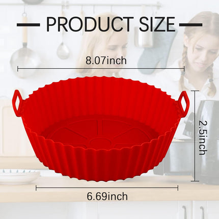 Air Fryer Silicone Liners Pot,8 inch Basket Liners, Baking Tray Pots for 3 to 5 Qt fryer Oven Reusable Accessories (Red+Black) -.