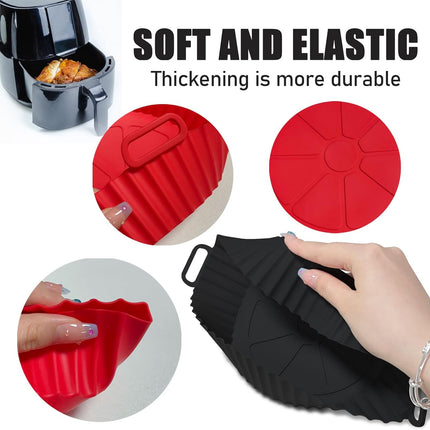Air Fryer Silicone Liners Pot,8 inch Basket Liners, Baking Tray Pots for 3 to 5 Qt fryer Oven Reusable Accessories (Red+Black) -.