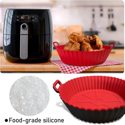 Air Fryer Silicone Liners Pot,8 inch Basket Liners, Baking Tray Pots for 3 to 5 Qt fryer Oven Reusable Accessories (Red+Black) -.