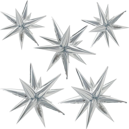 60Pcs Silver Star Balloons Birthday Decorations Explosion Mylar 12 Spike Balloon Large Foil Prom for Wedding Anniversary Christmas New Year Eve Party Backdrops Supplies -.