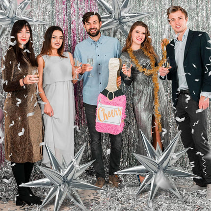 60Pcs Silver Star Balloons Birthday Decorations Explosion Mylar 12 Spike Balloon Large Foil Prom for Wedding Anniversary Christmas New Year Eve Party Backdrops Supplies -.