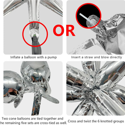 60Pcs Silver Star Balloons Birthday Decorations Explosion Mylar 12 Spike Balloon Large Foil Prom for Wedding Anniversary Christmas New Year Eve Party Backdrops Supplies -.