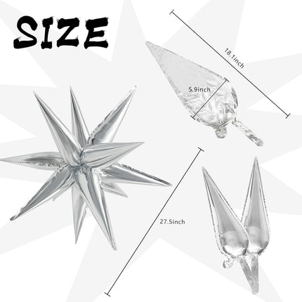 60Pcs Silver Star Balloons Birthday Decorations Explosion Mylar 12 Spike Balloon Large Foil Prom for Wedding Anniversary Christmas New Year Eve Party Backdrops Supplies -.