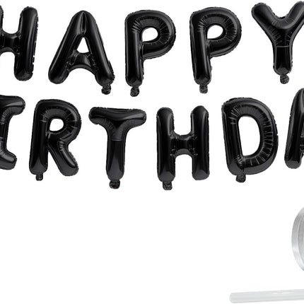 Happy Birthday Banner Black Balloons for Decorations 13pcs Mylar Foil Letters Sign Party Men, Women, Boys and Girls -.