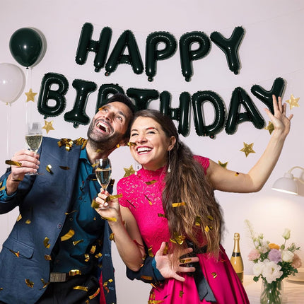 Happy Birthday Banner Black Balloons for Decorations 13pcs Mylar Foil Letters Sign Party Men, Women, Boys and Girls -.