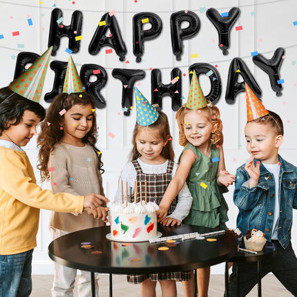 Happy Birthday Banner Black Balloons for Decorations 13pcs Mylar Foil Letters Sign Party Men, Women, Boys and Girls -.