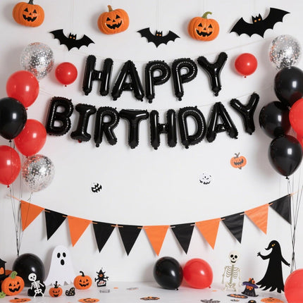 Happy Birthday Banner Black Balloons for Decorations 13pcs Mylar Foil Letters Sign Party Men, Women, Boys and Girls -.