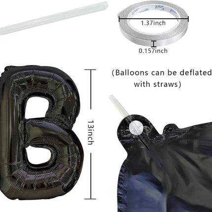 Happy Birthday Banner Black Balloons for Decorations 13pcs Mylar Foil Letters Sign Party Men, Women, Boys and Girls -.