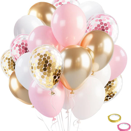 Pink Gold Confetti Balloons 12 inch White Birthday for Women & Girl Party Supplies Baby Shower Wedding Bridal Graduation Bachelorette Princess Pink&gold&wihte -.