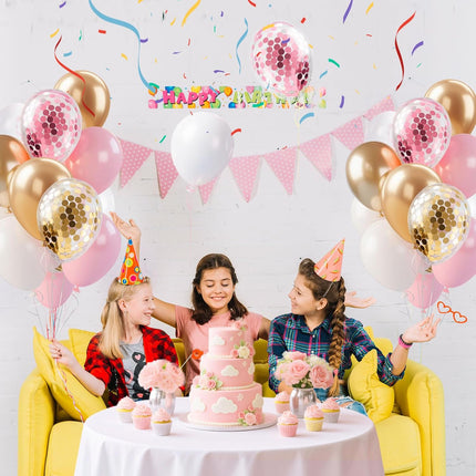 Pink Gold Confetti Balloons 12 inch White Birthday for Women & Girl Party Supplies Baby Shower Wedding Bridal Graduation Bachelorette Princess Pink&gold&wihte -.