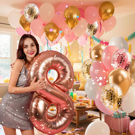 Pink Gold Confetti Balloons 12 inch White Birthday for Women & Girl Party Supplies Baby Shower Wedding Bridal Graduation Bachelorette Princess Pink&gold&wihte -.