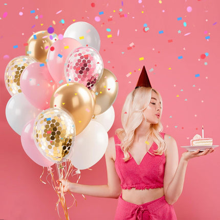 Pink Gold Confetti Balloons 12 inch White Birthday for Women & Girl Party Supplies Baby Shower Wedding Bridal Graduation Bachelorette Princess Pink&gold&wihte -.