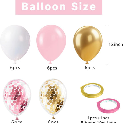 Pink Gold Confetti Balloons 12 inch White Birthday for Women & Girl Party Supplies Baby Shower Wedding Bridal Graduation Bachelorette Princess Pink&gold&wihte -.