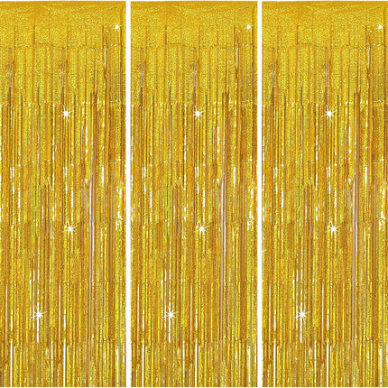 3 Pack Gold Backdrop Birthday Decorations Foil Curtain Streamers Dance Party Photo Booth Props for Bachelorette Christmas Halloween New Years Eve Supplies -.