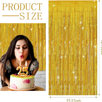 3 Pack Gold Backdrop Birthday Decorations Foil Curtain Streamers Dance Party Photo Booth Props for Bachelorette Christmas Halloween New Years Eve Supplies -.