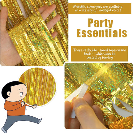 3 Pack Gold Backdrop Birthday Decorations Foil Curtain Streamers Dance Party Photo Booth Props for Bachelorette Christmas Halloween New Years Eve Supplies -.