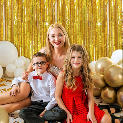 3 Pack Gold Backdrop Birthday Decorations Foil Curtain Streamers Dance Party Photo Booth Props for Bachelorette Christmas Halloween New Years Eve Supplies -.